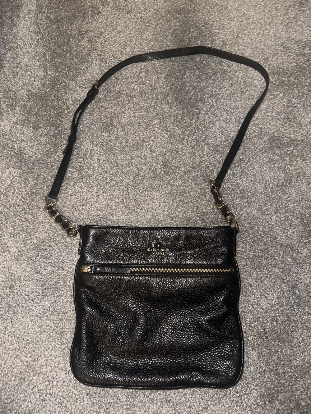 kate spade Black Pebbled Leather Crossbody with Chain Strap